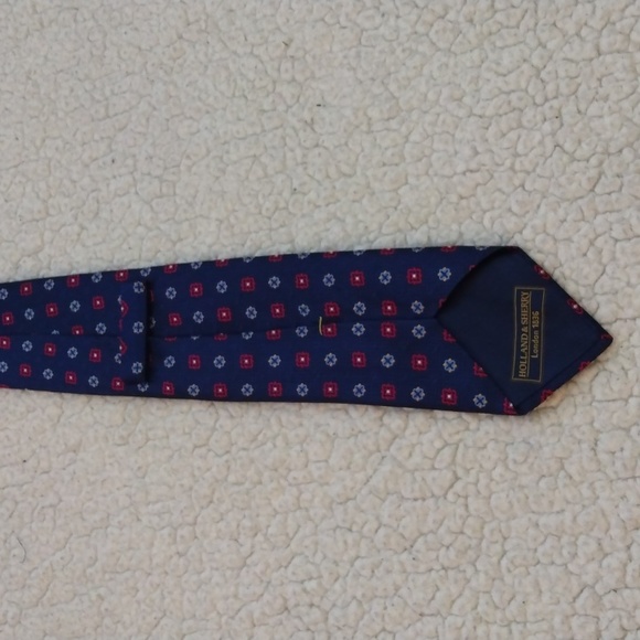 Holland & Sherry London 1836 Navy/Burgundy Silk Foulard Tie (Handmade in USA) - Picture 8 of 12